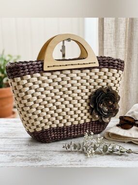 Boho Woven Straw Tote Bag